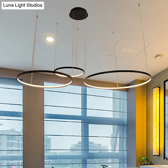 Minimalist Acrylic Chandelier Light - Black Circular Pendant Fixture (1/2/3 Lights) In White/Warm