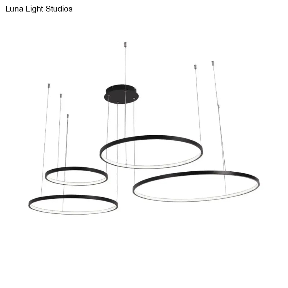 Minimalist Acrylic Chandelier Light - Black Circular Pendant Fixture (1/2/3 Lights) In White/Warm