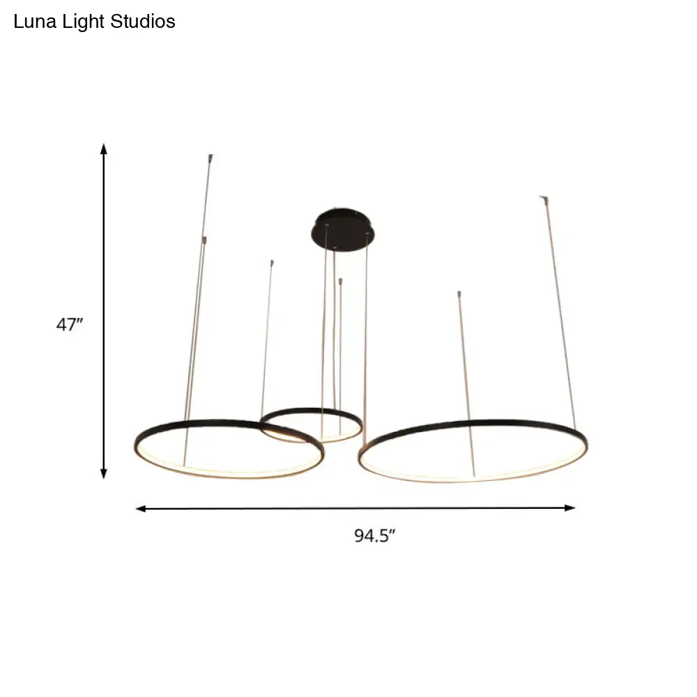 Minimalist Acrylic Chandelier Light - Black Circular Pendant Fixture (1/2/3 Lights) In White/Warm