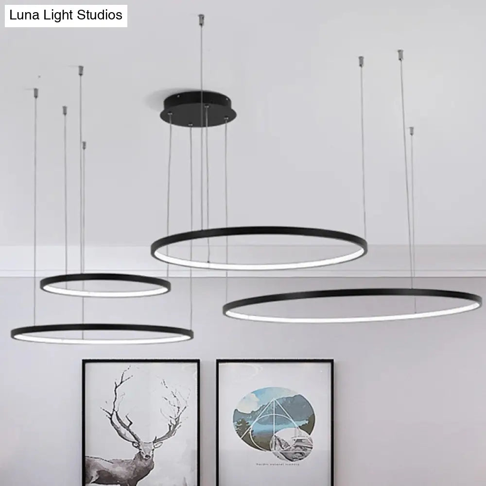 Minimalist Acrylic Chandelier Light - Black Circular Pendant Fixture (1/2/3 Lights) In White/Warm