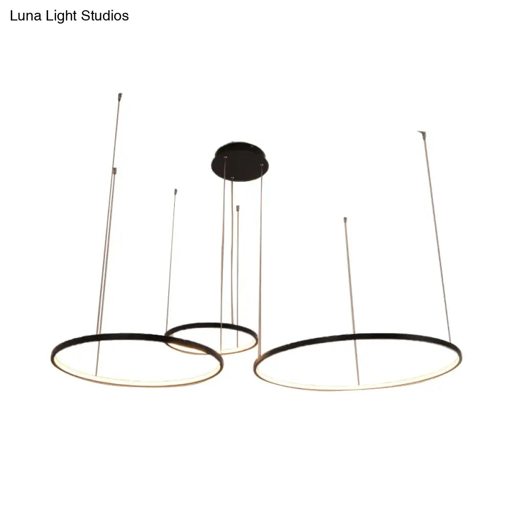 Minimalist Acrylic Chandelier Light - Black Circular Pendant Fixture (1/2/3 Lights) In White/Warm