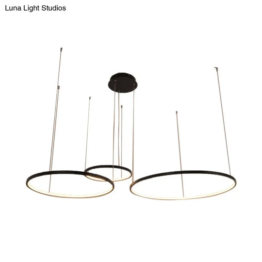 Minimalist Acrylic Chandelier Light - Black Circular Pendant Fixture (1/2/3 Lights) In White/Warm