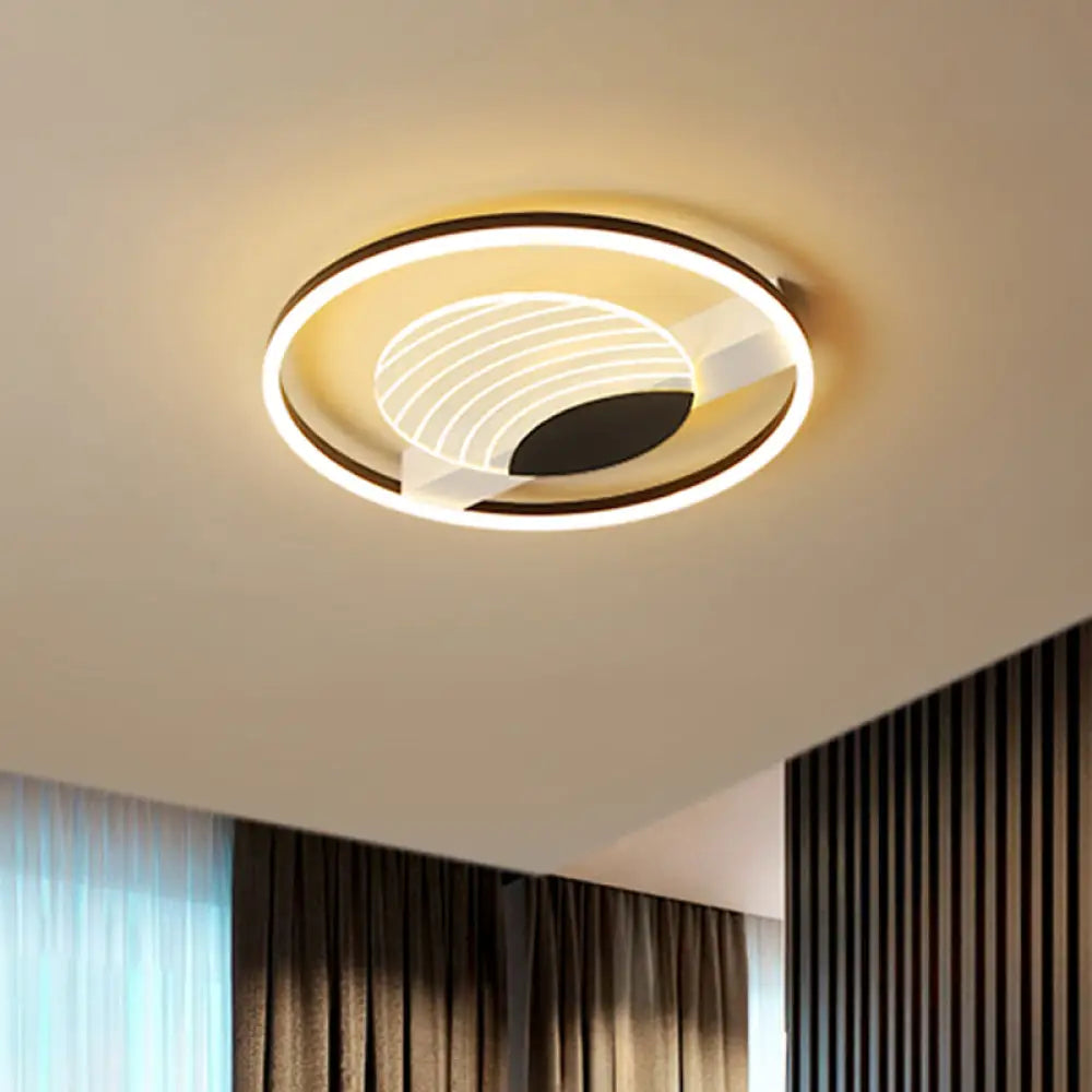 Minimalist Acrylic Circle Flush Mount Lamp In Black/Gold With Led 16/19.5 Inch Wide Wave Pattern