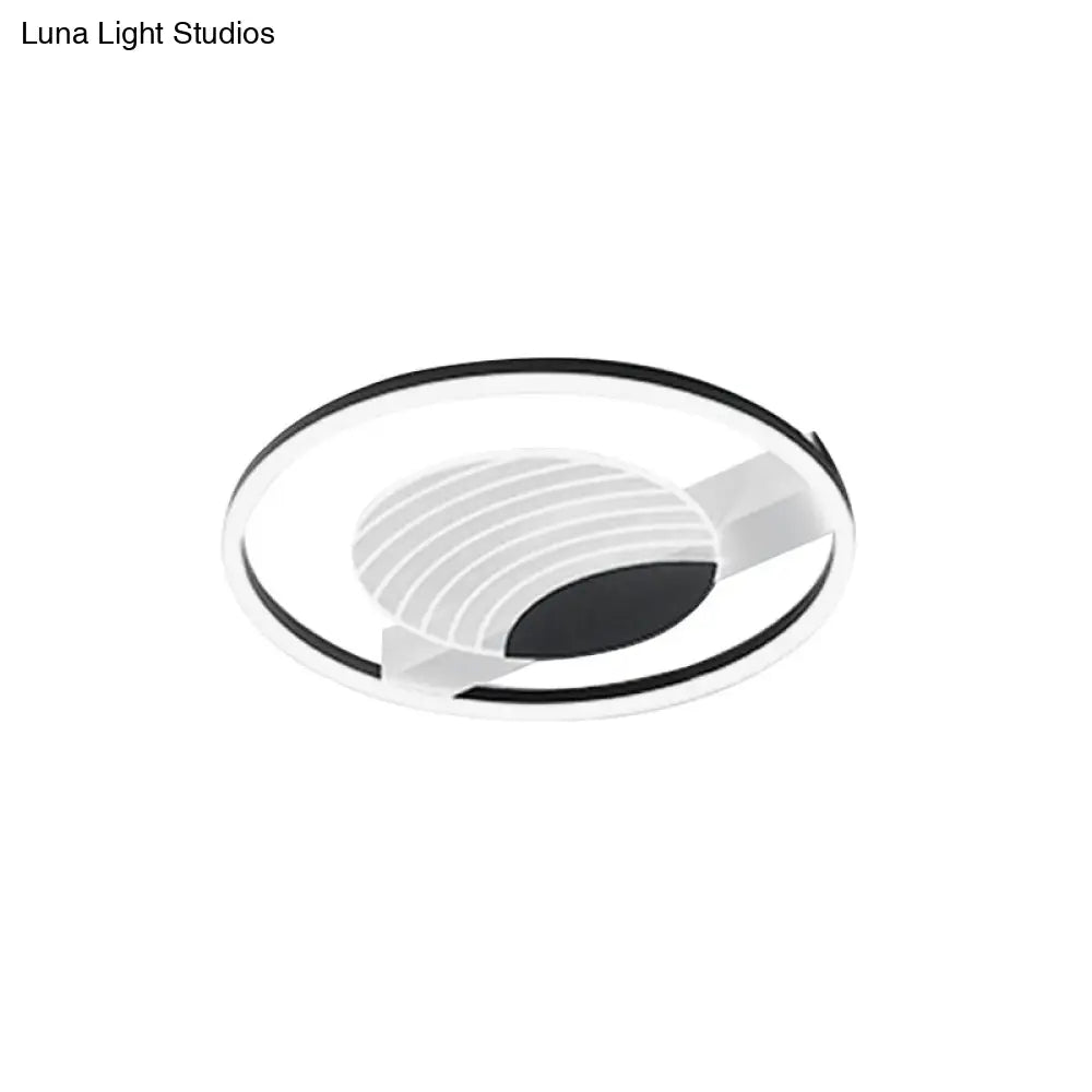 Minimalist Acrylic Circle Flush Mount Lamp In Black/Gold With Led 16/19.5 Inch Wide Wave Pattern