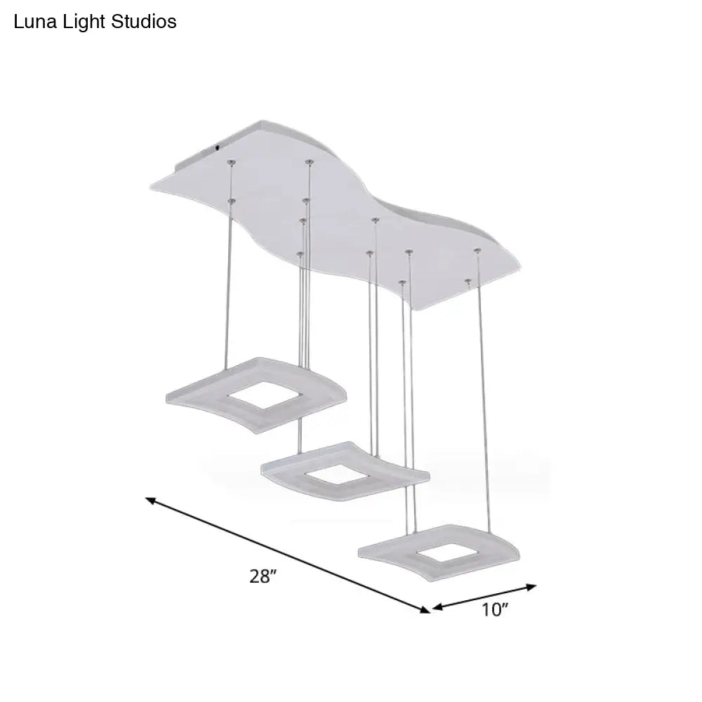 Minimalist Acrylic Curve Pendant Lighting: 3-Light Led Square Ceiling Lamp In Warm/White Light