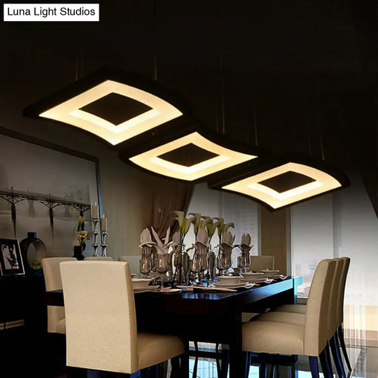 Minimalist Acrylic Curve Pendant Light 3-Light White Led Square Ceiling Hanging Lamp In Warm/White