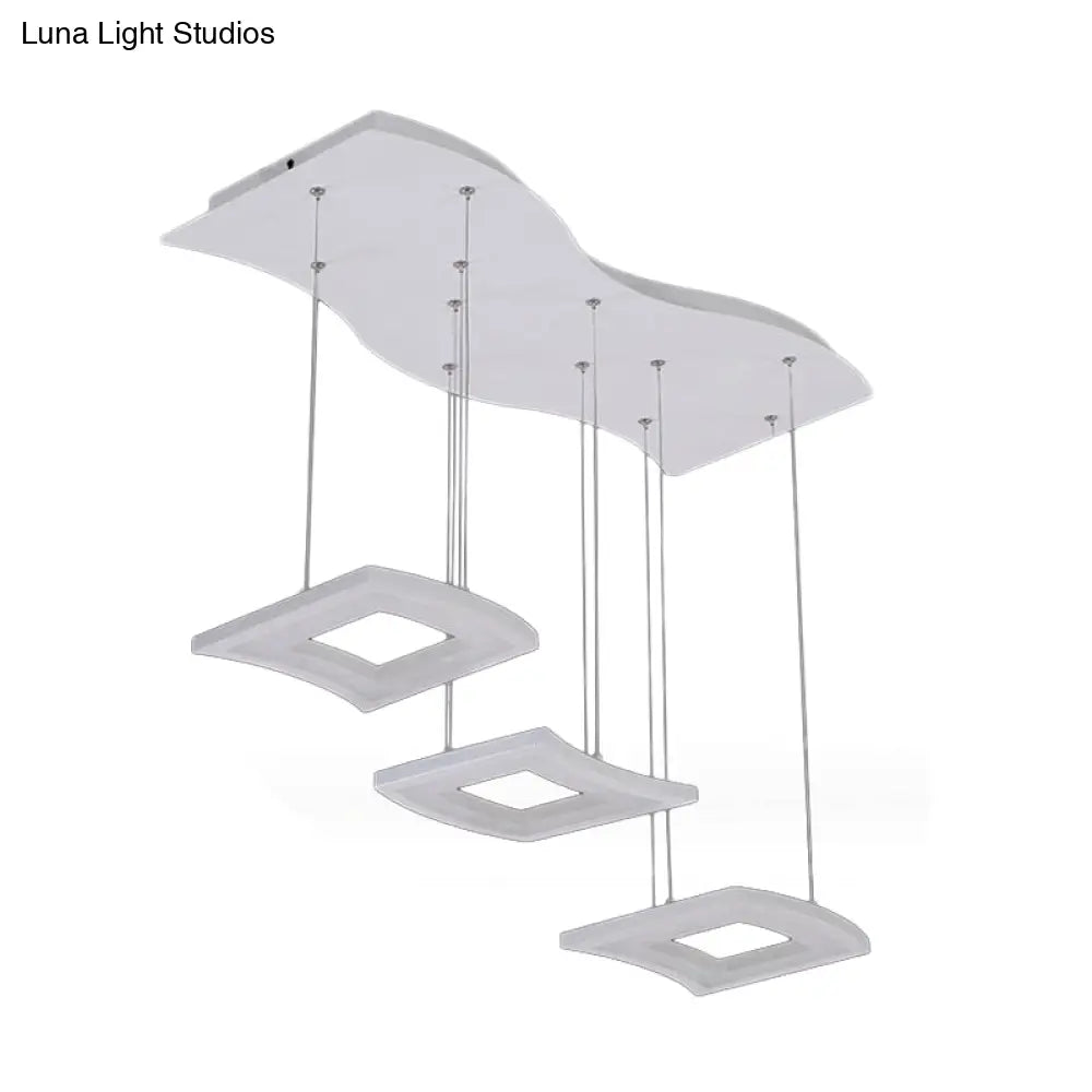 Minimalist Acrylic Curve Pendant Lighting: 3-Light Led Square Ceiling Lamp In Warm/White Light