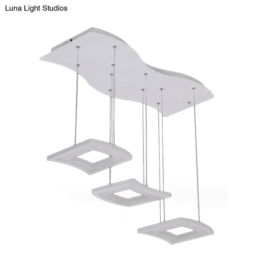 Minimalist Acrylic Curve Pendant Lighting: 3-Light Led Square Ceiling Lamp In Warm/White Light