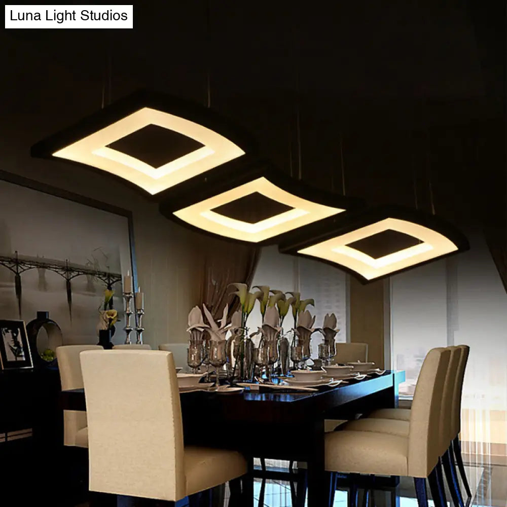Minimalist Acrylic Curve Pendant Lighting: 3-Light Led Square Ceiling Lamp In Warm/White Light