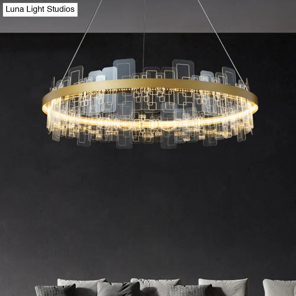 Minimalist Acrylic Gold Loop Led Chandelier Stylish Pendant Light For Living Room