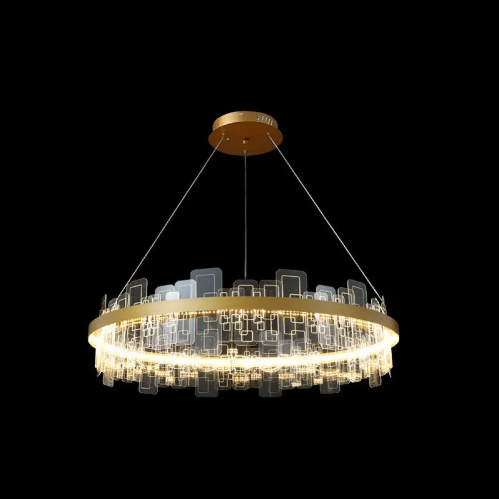 Minimalist Acrylic Gold Loop Led Chandelier Stylish Pendant Light For Living Room / 23.5