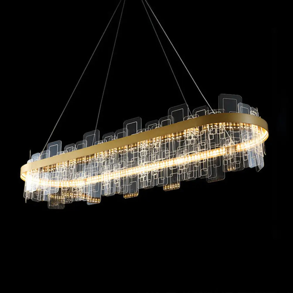 Minimalist Acrylic Gold Loop Led Chandelier Stylish Pendant Light For Living Room / 39.5