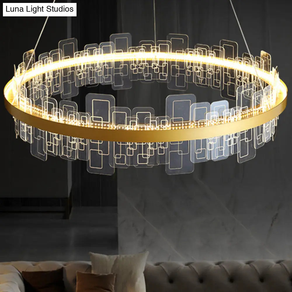 Minimalist Acrylic Gold Loop Led Chandelier Stylish Pendant Light For Living Room