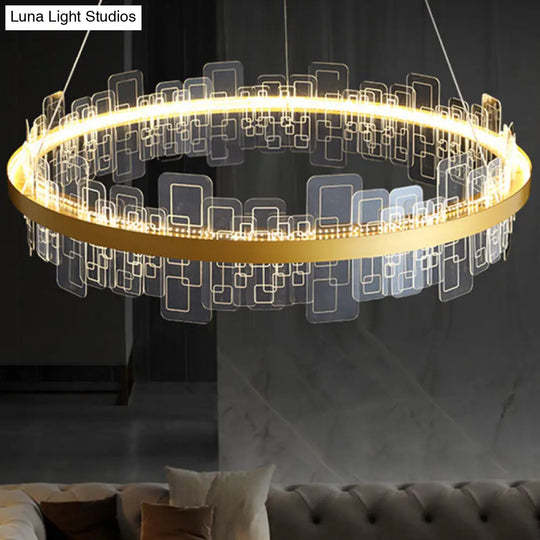 Minimalist Acrylic Gold Loop Led Chandelier Stylish Pendant Light For Living Room