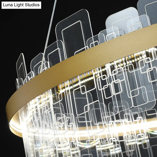 Minimalist Acrylic Gold Loop Led Chandelier Stylish Pendant Light For Living Room