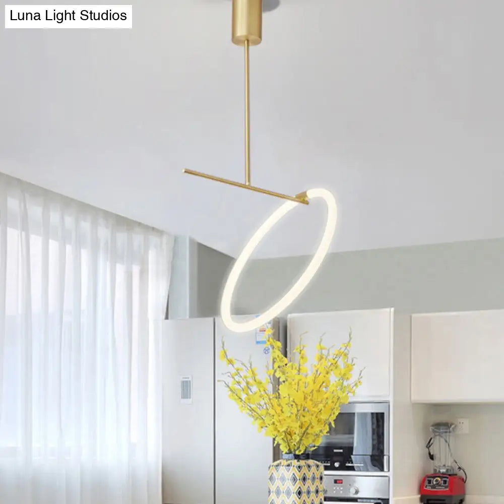 Minimalist Led Hoop Ceiling Pendant Lamp: Acrylic White & Gold Fixture For Table