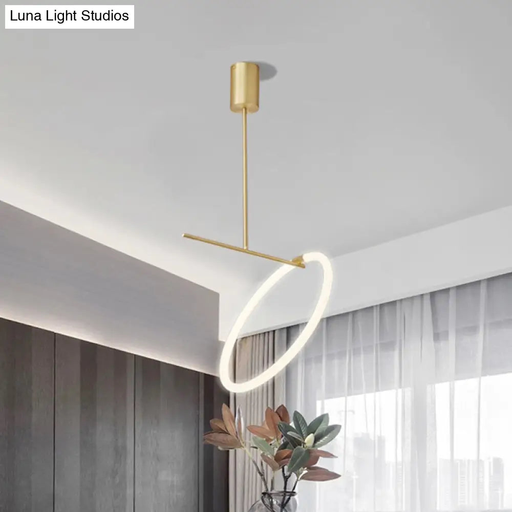 Minimalist Acrylic Hoop Led Pendant Light In White And Gold For Table Suspension