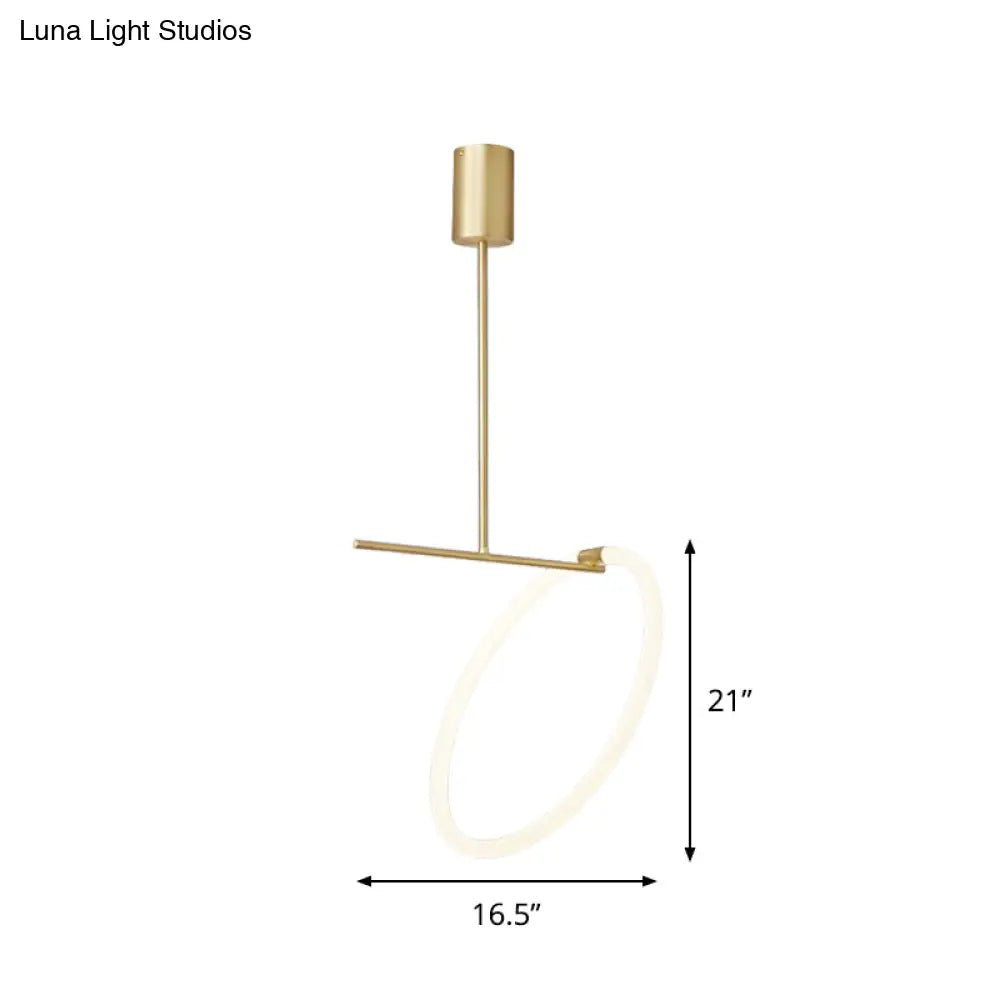 Minimalist Acrylic Hoop Led Pendant Light In White And Gold For Table Suspension