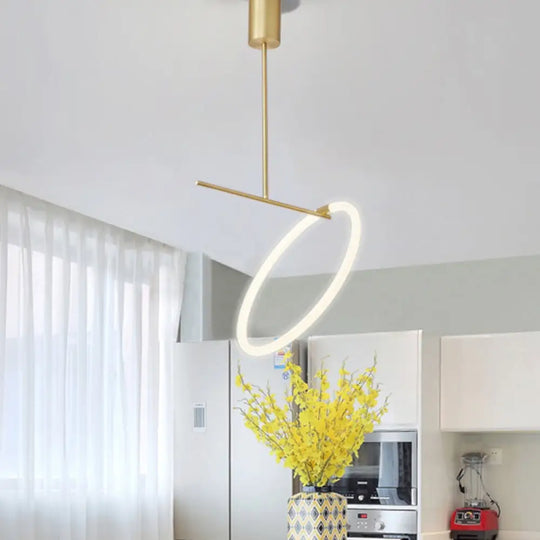 Minimalist Acrylic Hoop Led Pendant Light In White And Gold For Table Suspension