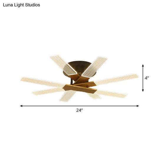 Minimalist Acrylic Led Black-Gold Ceiling Lamp - Stacked Linear Semi-Mount Lighting In Warm/White