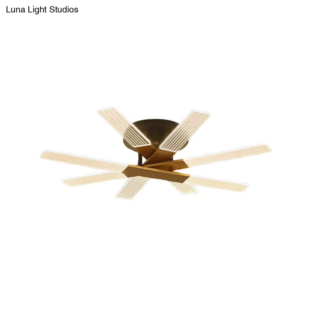 Minimalist Acrylic Led Black-Gold Ceiling Lamp - Stacked Linear Semi-Mount Lighting In Warm/White