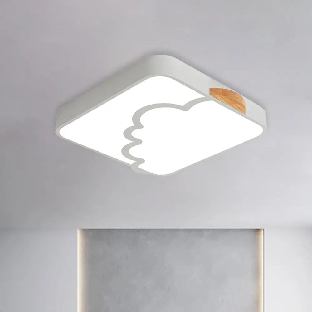 Minimalist Acrylic Led Ceiling Flush Mount In Grey/White/Green With Wood Detail White