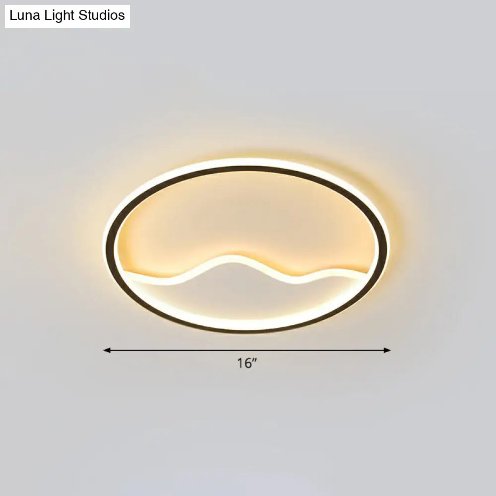 Minimalist Acrylic Led Ceiling Lighting Fixture For Bedroom - Mountain Mural Flush Mount Black /