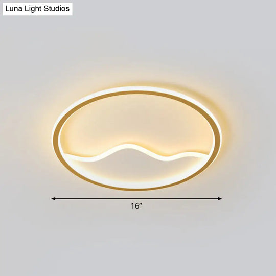 Minimalist Acrylic Led Ceiling Lighting Fixture For Bedroom - Mountain Mural Flush Mount Gold / Warm