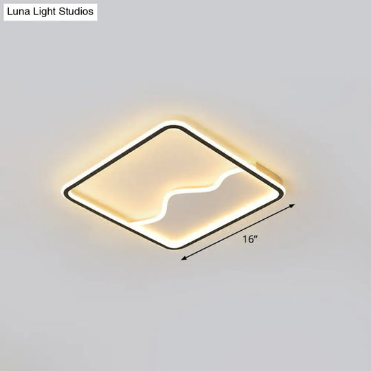 Minimalist Acrylic Led Ceiling Lighting Fixture For Bedroom - Mountain Mural Flush Mount Black /