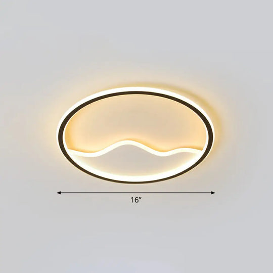 Minimalist Acrylic Led Ceiling Lighting Fixture For Bedroom - Mountain Mural Flush Mount Black /