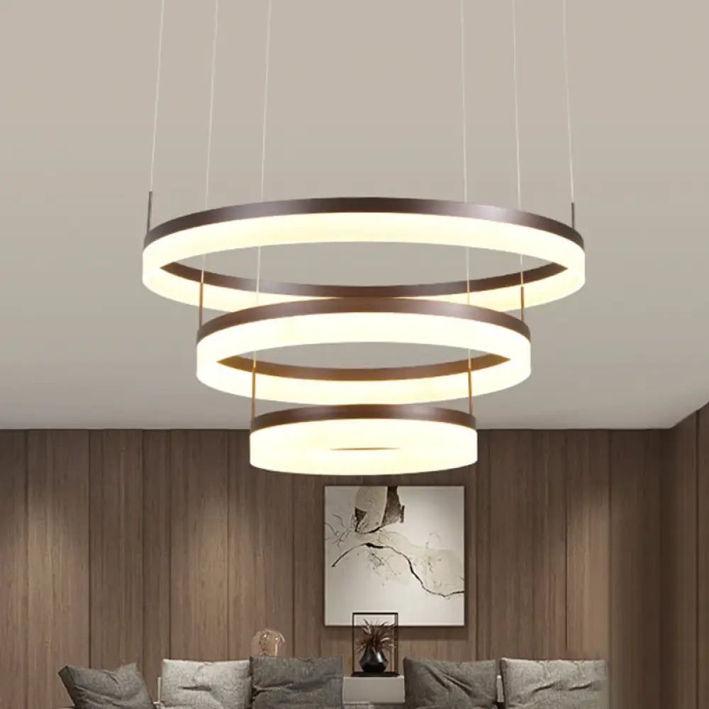 Minimalist Acrylic Led Chandelier Lamp - 2/3-Tier Circular Drop Pendant For Coffee Table / 3 Tiers