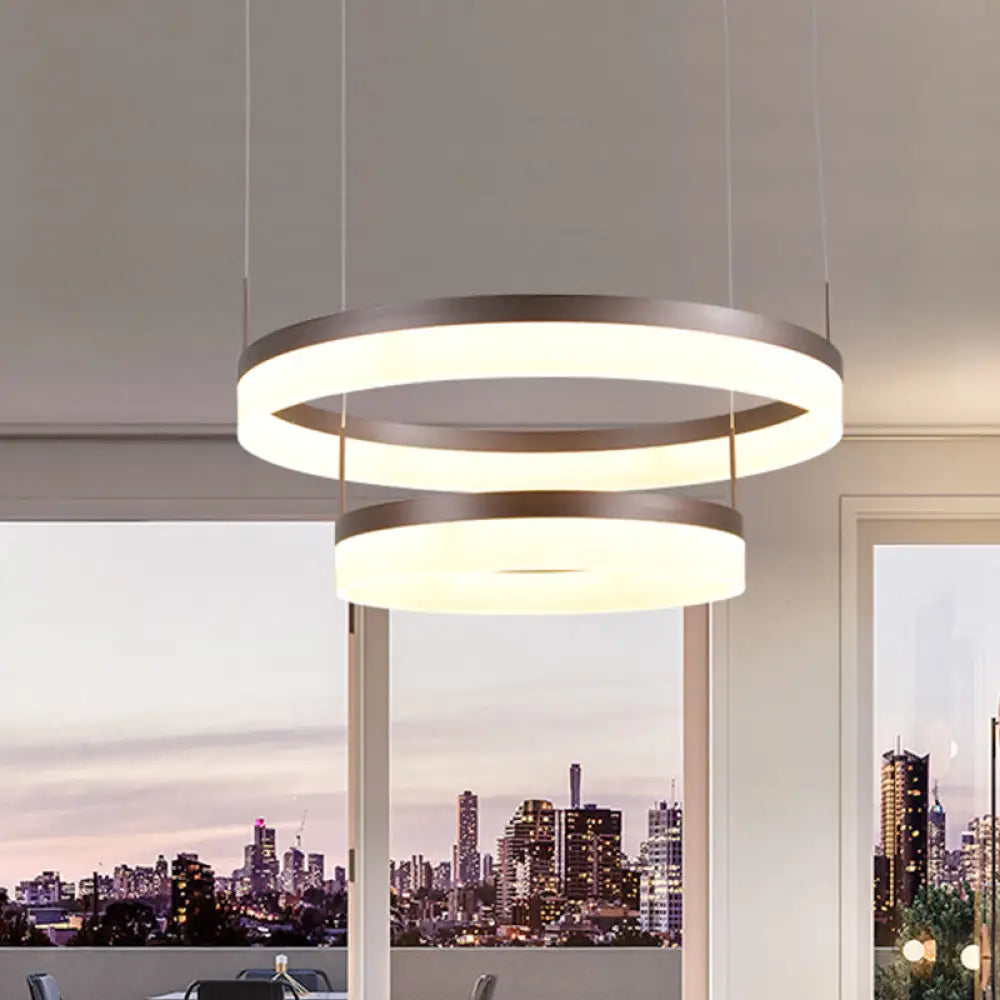 Minimalist Acrylic Led Chandelier Lamp - 2/3-Tier Circular Drop Pendant For Coffee Table / 2 Tiers