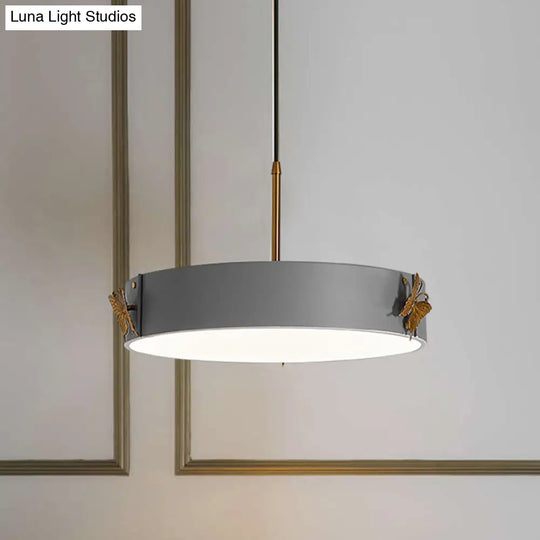 Minimalist Acrylic Led Drum Pendant Lamp With Grey Finish - Stylish Hanging Light Fixture Butterfly