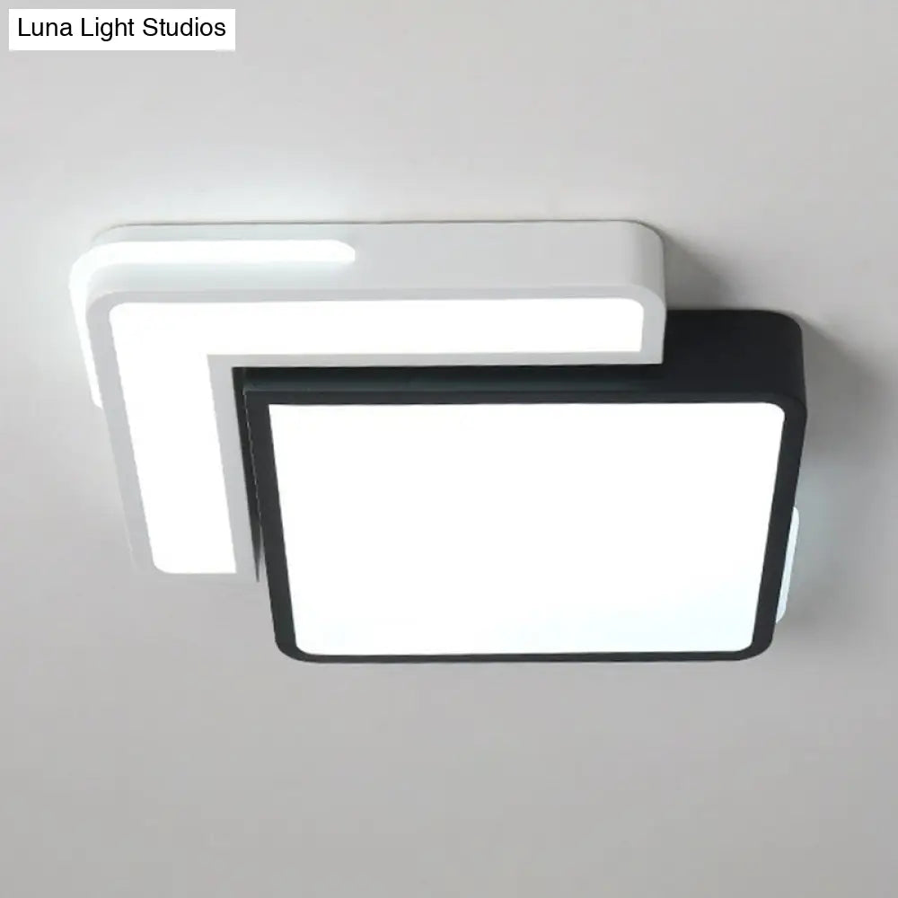 Minimalist Acrylic Led Flush Mount Ceiling Light In Black & White Black-White / Square