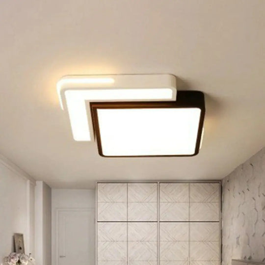 Minimalist Acrylic Led Flush Mount Ceiling Light In Black & White Black - White / Warm Square