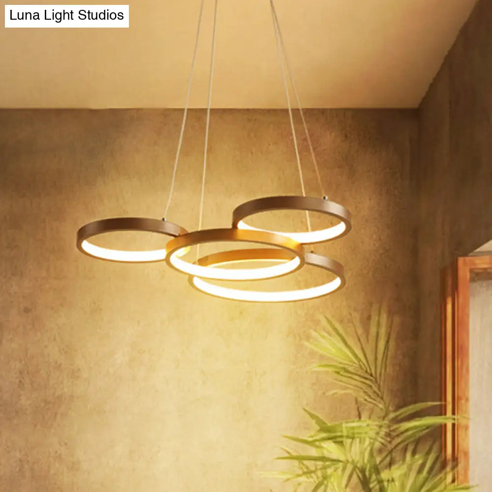 Minimalist Acrylic Led Pendant Chandelier - Coffee Ring Design With Warm/White Light