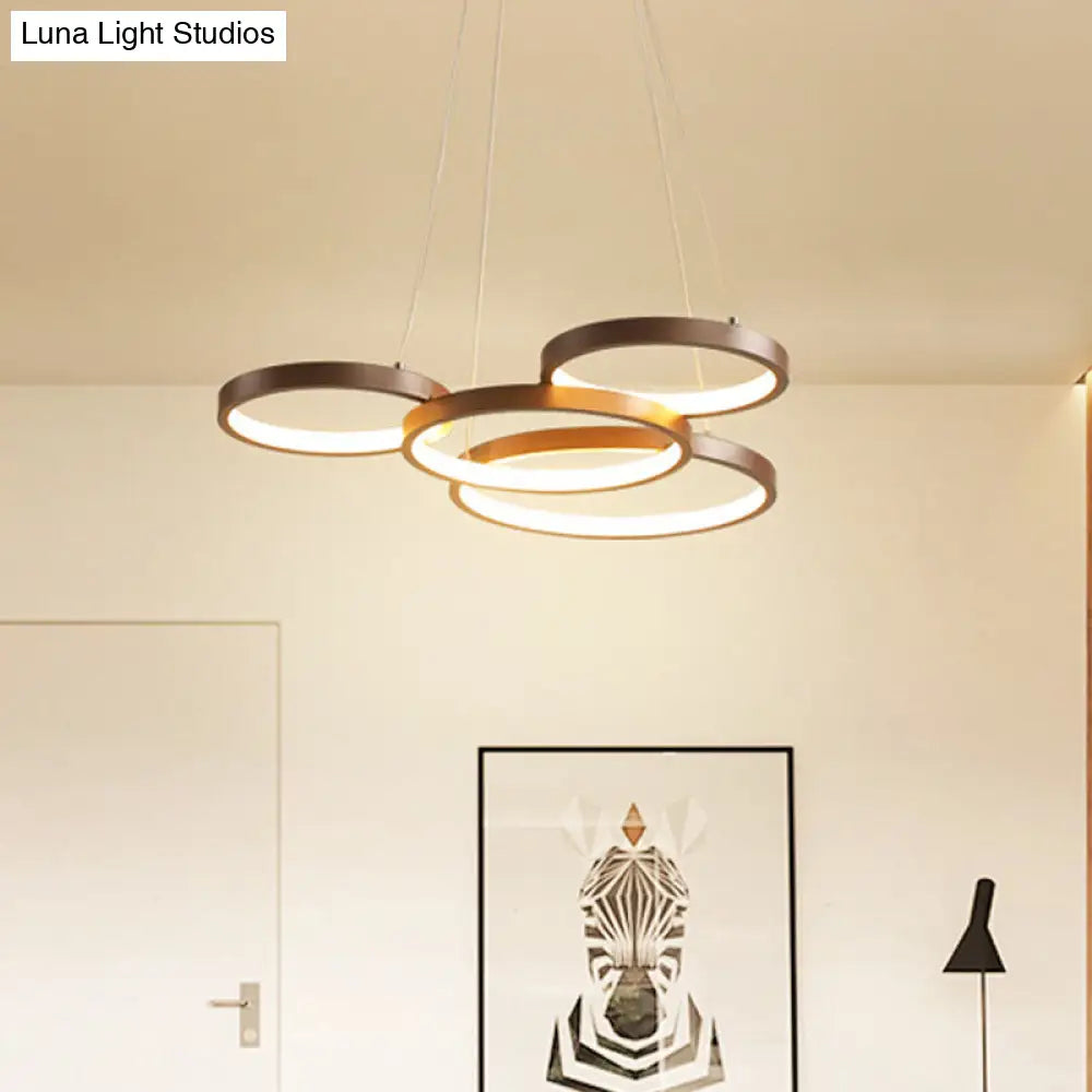 Minimalist Acrylic Led Pendant Chandelier - Coffee Ring Design With Warm/White Light / White