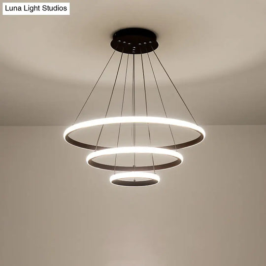 Minimalist Acrylic Living Room Led Pendant Chandelier - 3/4-Tier White/Coffee