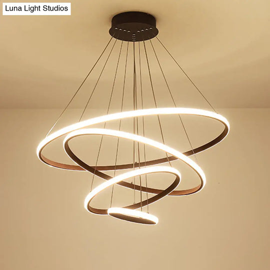 Minimalist Acrylic Living Room Led Pendant Chandelier - 3/4-Tier White/Coffee