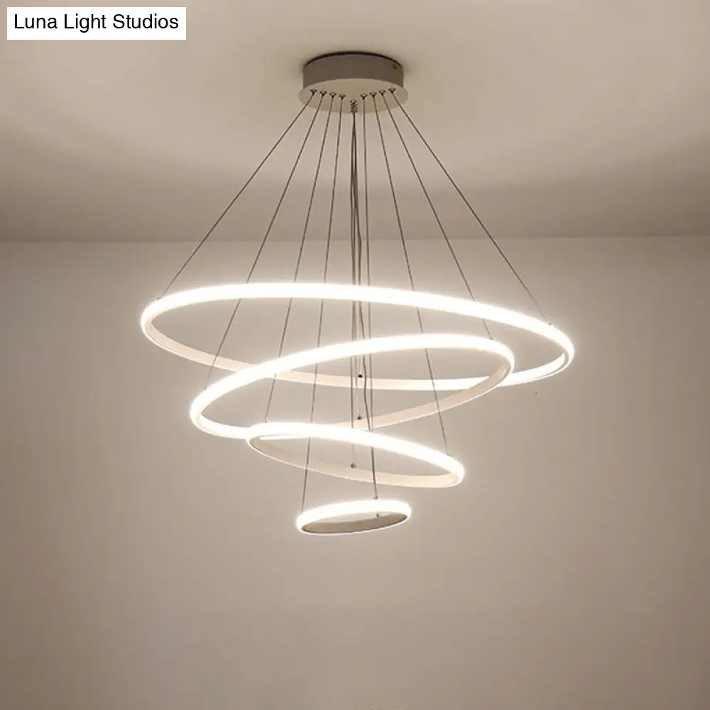 Minimalist Acrylic Living Room Led Pendant Chandelier - 3/4-Tier White/Coffee