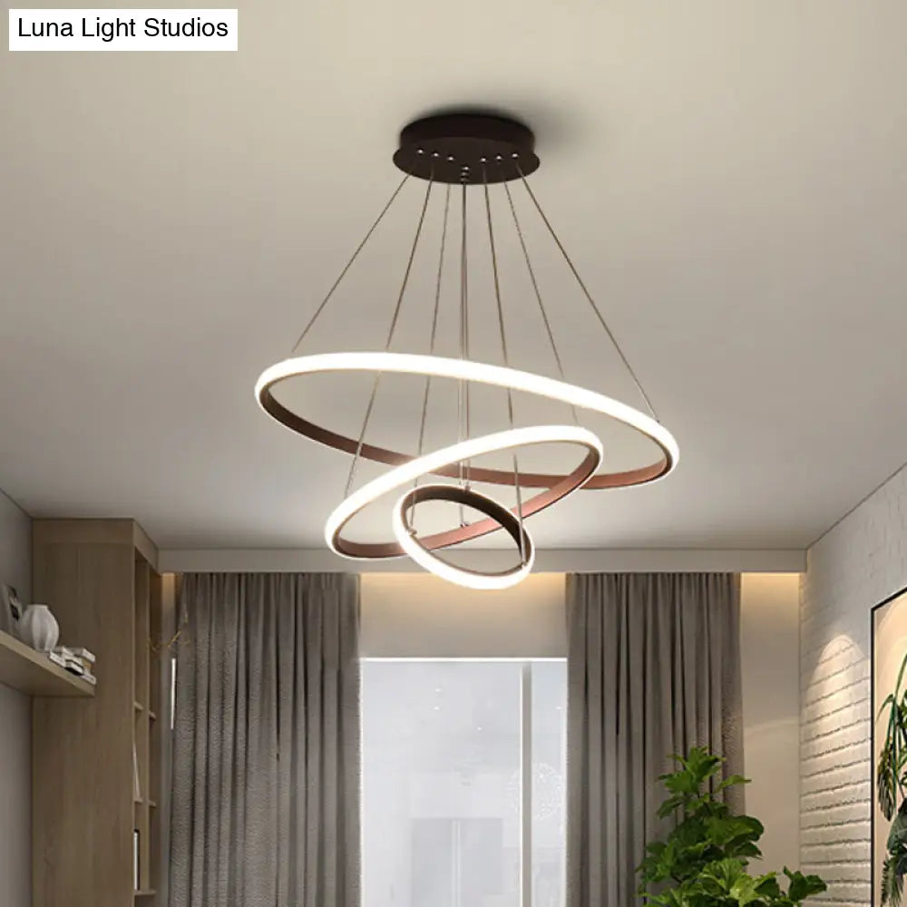 Minimalist Acrylic Living Room Led Pendant Chandelier - 3/4-Tier White/Coffee