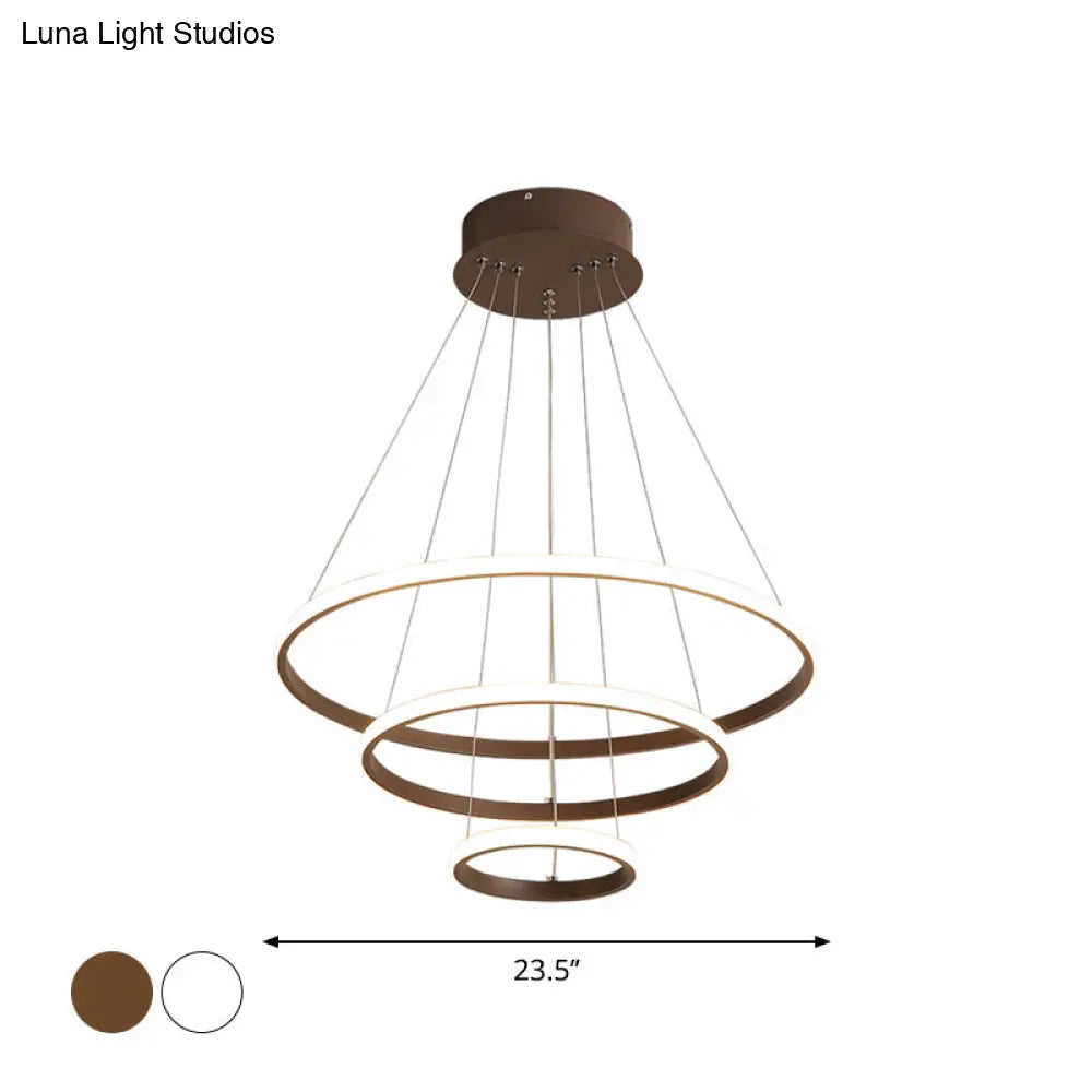 Minimalist Acrylic Living Room Led Pendant Chandelier - 3/4-Tier White/Coffee