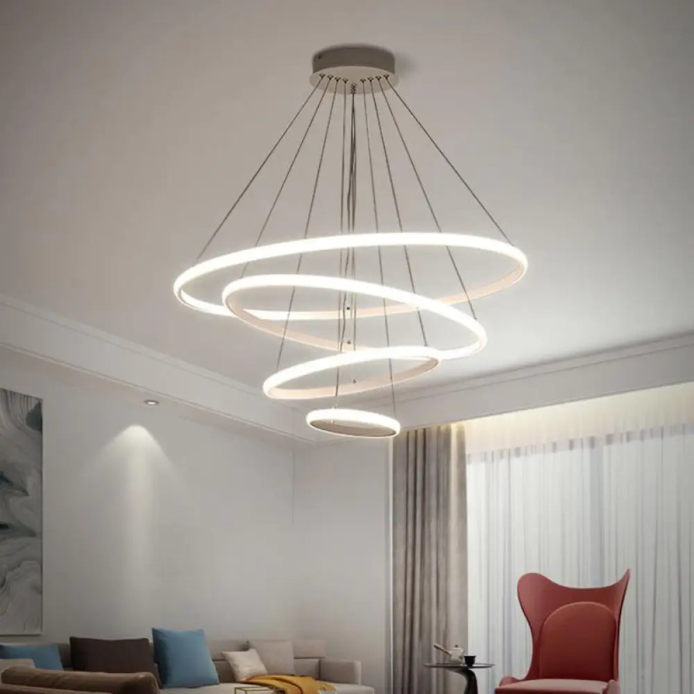 Minimalist Acrylic Living Room Led Pendant Chandelier - 3/4-Tier White/Coffee White / 4 Tiers