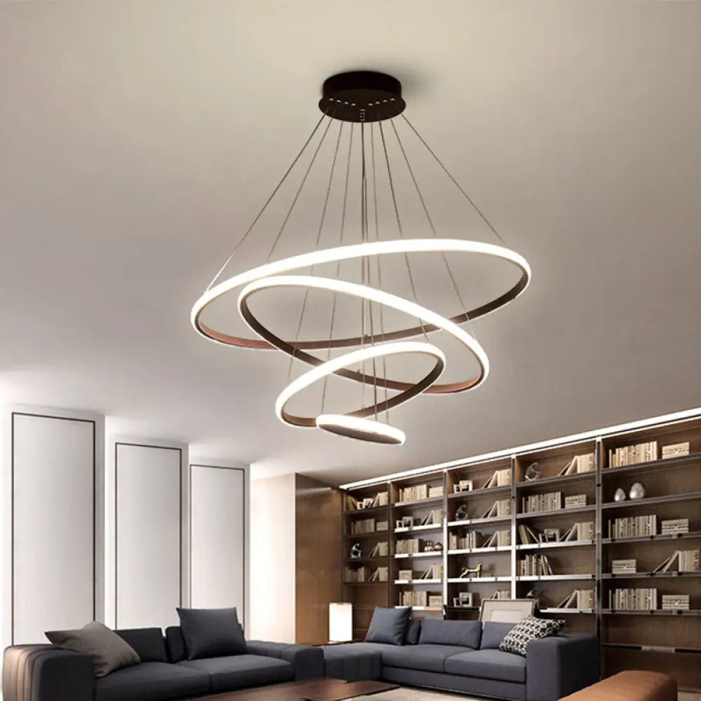 Minimalist Acrylic Living Room Led Pendant Chandelier - 3/4-Tier White/Coffee Coffee / 4 Tiers