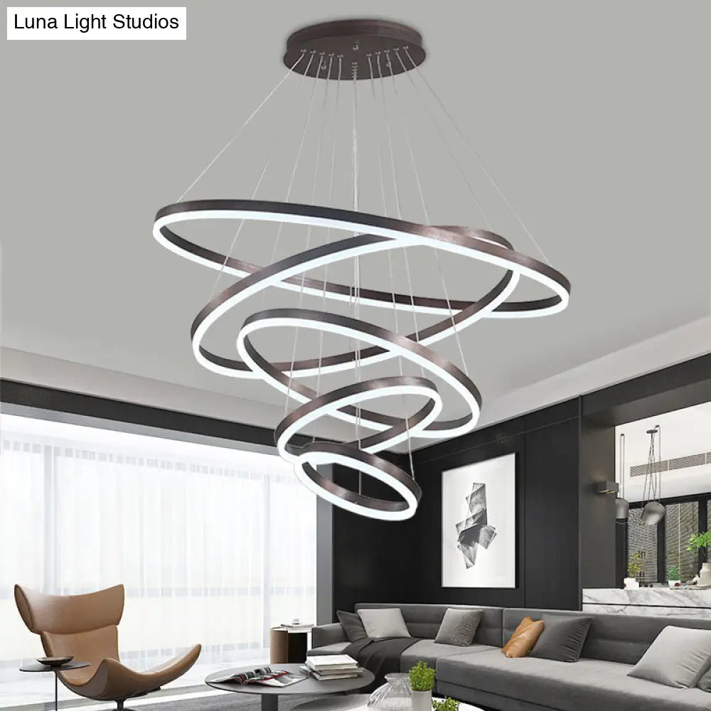 Minimalist Acrylic Loop Chandelier Led Suspension Light - Elegant Coffee Finish