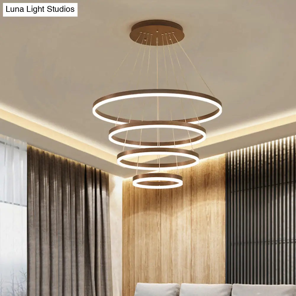 Minimalist Acrylic Loop Chandelier Led Suspension Light - Elegant Coffee Finish