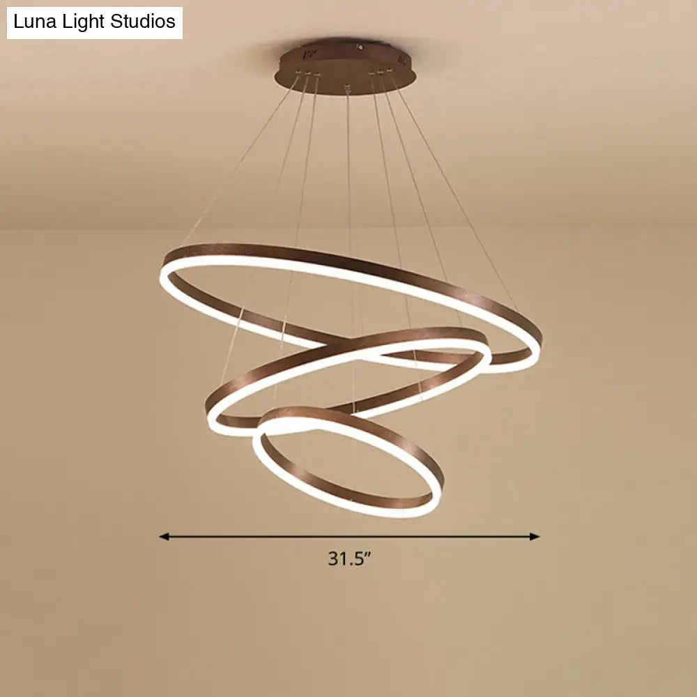 Elegant Loop Shaped Acrylic Chandelier With Led Coffee Suspension Light Fixture / 3 Tiers 31.5