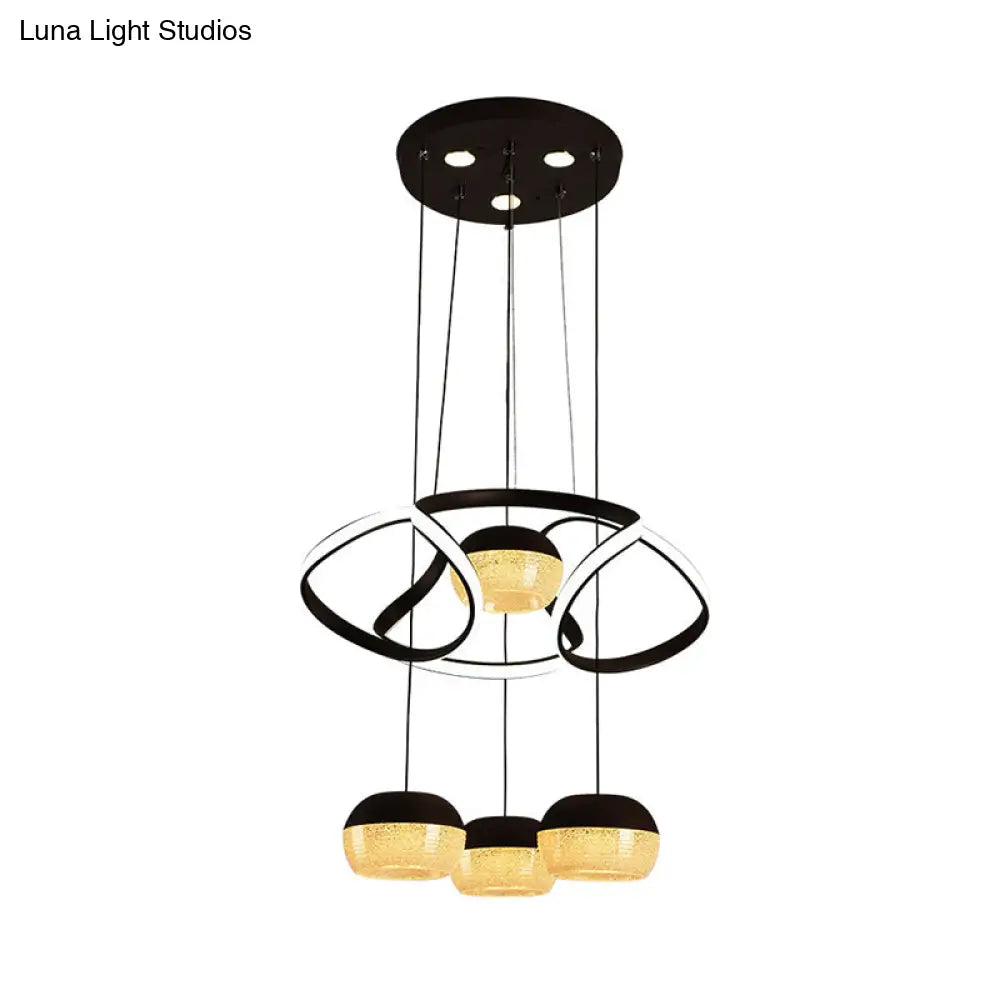 Minimalist Acrylic Oval Led Pendant Lamp With 4 Hanging Lights Twisting Shelf And Black Ceiling