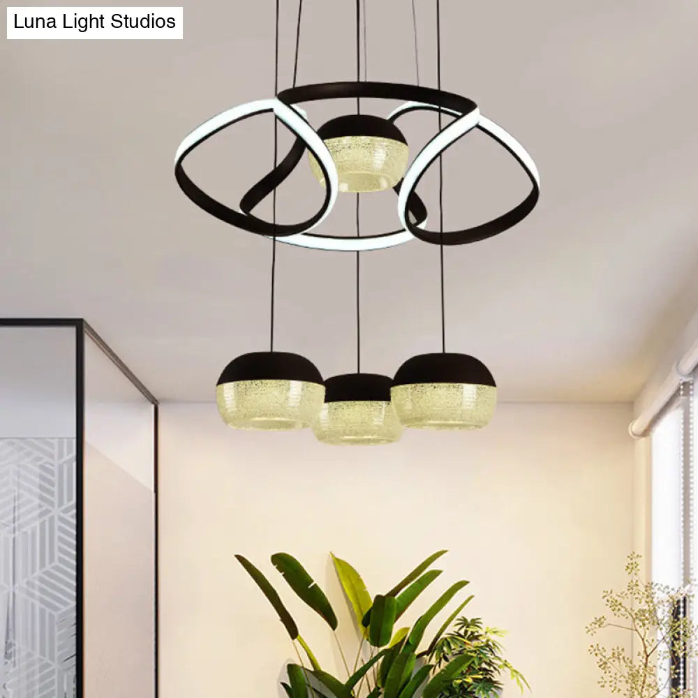 Minimalist Acrylic Oval Led Pendant Lamp With Twisting Shelf - 4-Light Black Ceiling Hanging Light