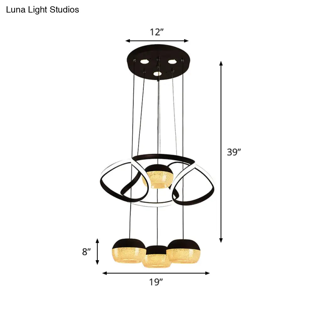 Minimalist Acrylic Oval Led Pendant Lamp With 4 Hanging Lights Twisting Shelf And Black Ceiling